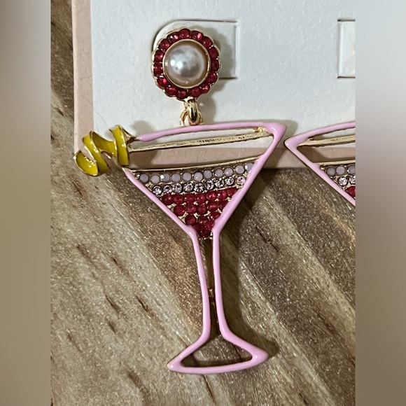 Carole Inc Pink Martini Jeweled Earrings NWT - Picture 2 of 2